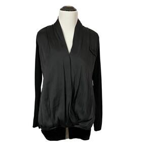 Anthropologie Dolan Saros Mixed Media Draped Blouse - Black - XS